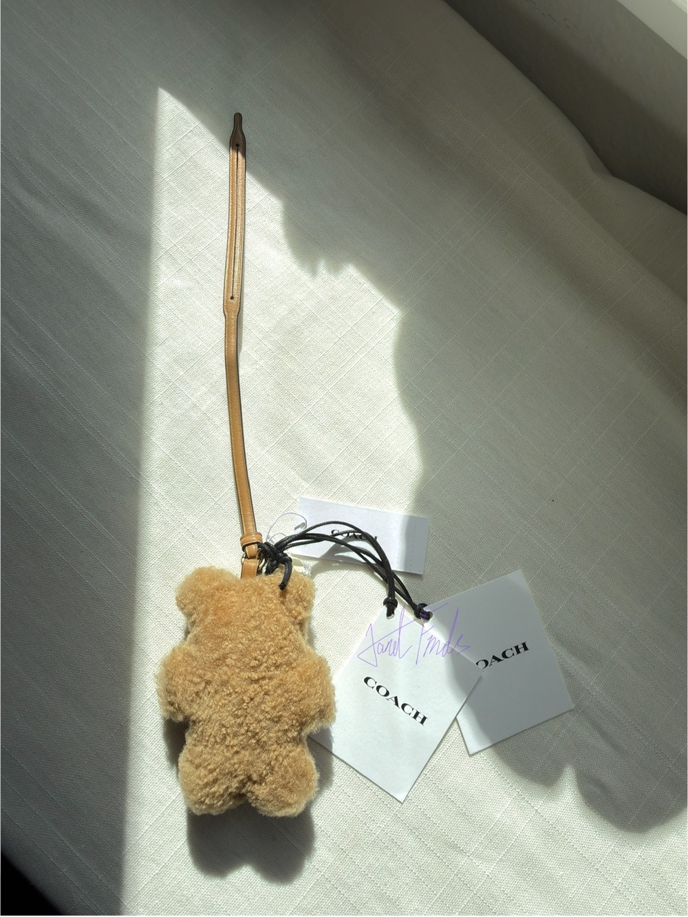 NWT 🧸 Coach Shearling Bear Puffy Bag Charm in Dark Natural